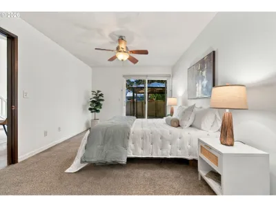 Staged guest bedroom in a home staged by Willow & Fern