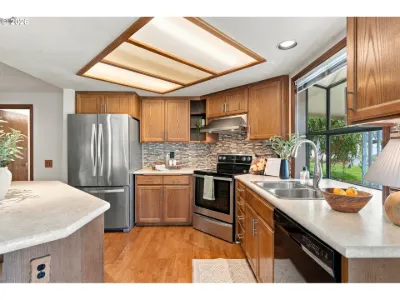 Staged kitchen in a home staged by Willow & Fern